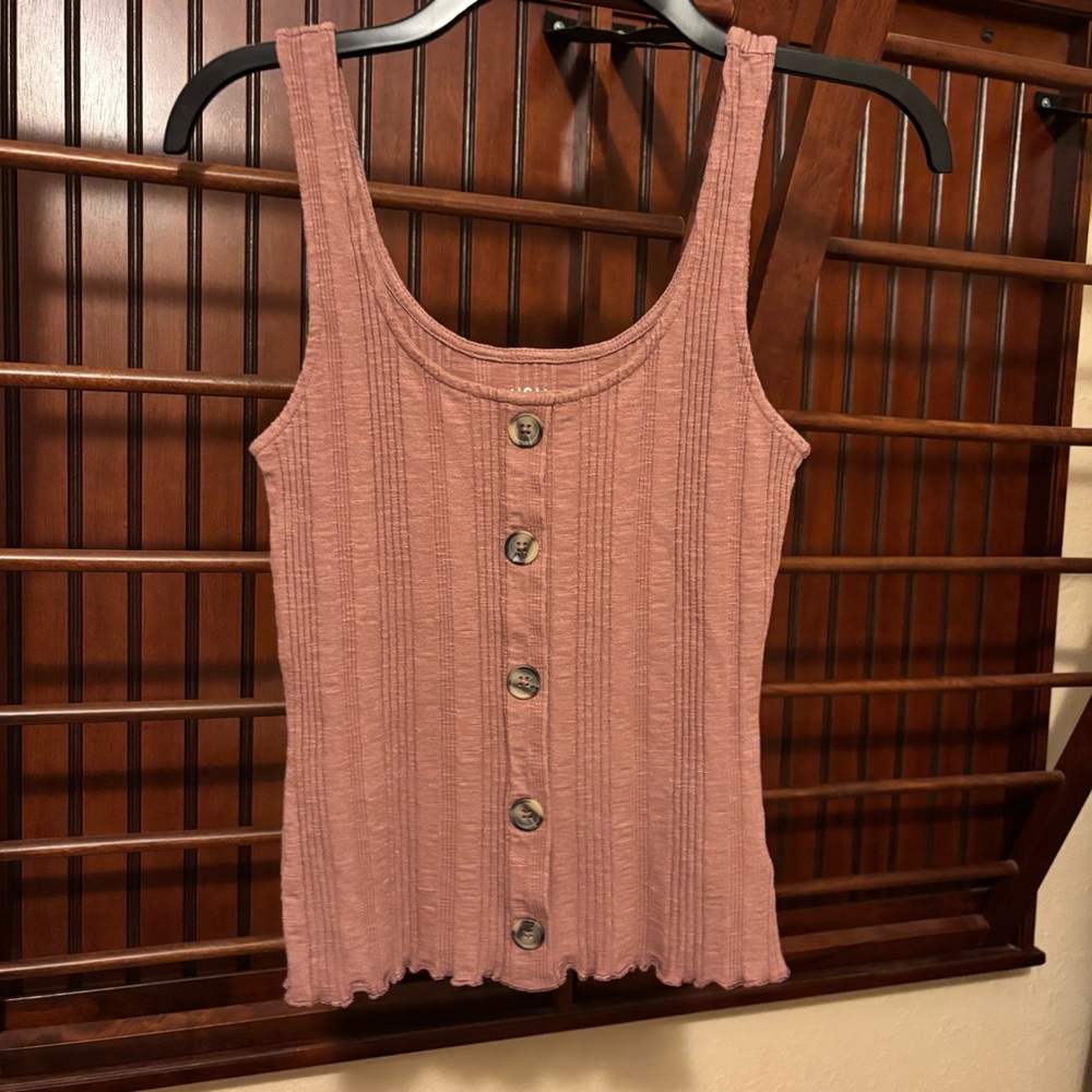 Aero Seriously Soft Mauve Button-Front Ribbed Tank Top